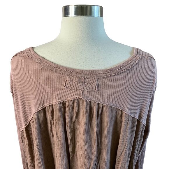 Free People NWT Ribbed Mauve Oversized Long Sleeve High Low Shirt - Picture 6 of 9
